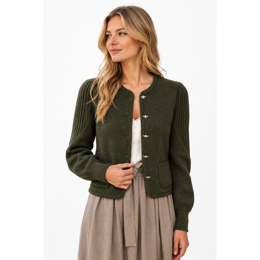 Geiger Pure Wool Austrian Trachten Cardigan Green EU 36